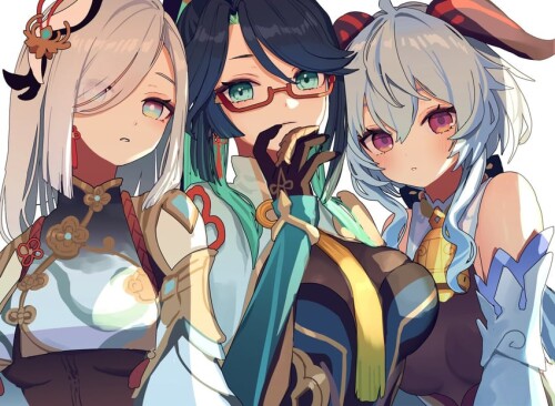 ganyu shenhe cloud retainer and xianyun genshin impact drawn by chiroron sample 504a6291497d1306c25