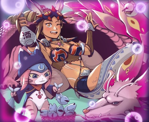  felyne mizutsune kayna and tsukino monster hunter and 1 more drawn by decufhfsdr sample 810b1fd2bbc