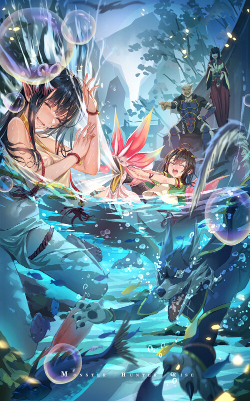  hinoa minoto canyne yomogi mizutsune and 1 more monster hunter and 1 more drawn by h1y3l14 sample a