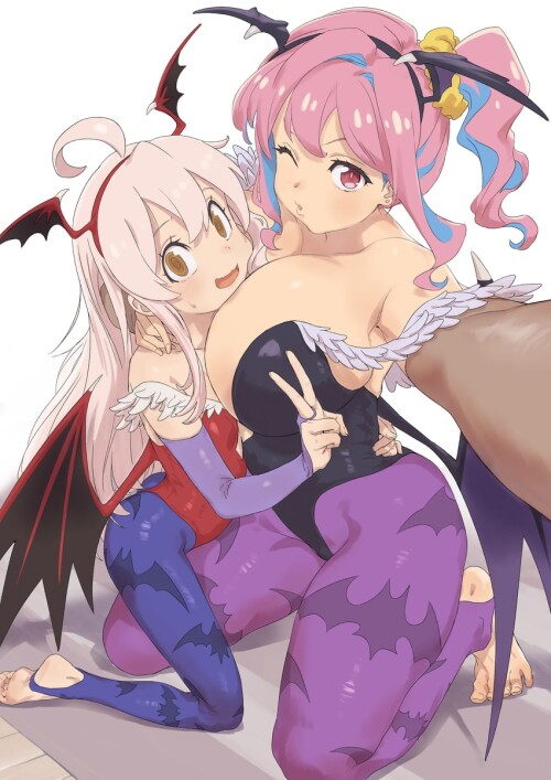  oyama mahiro morrigan aensland lilith and hozuki kaede darkstalkers and 1 more drawn by arado balan