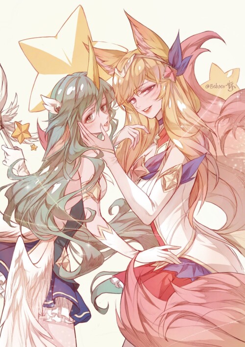  ahri soraka star guardian soraka and star guardian ahri league of legends drawn by bebseo and seo l