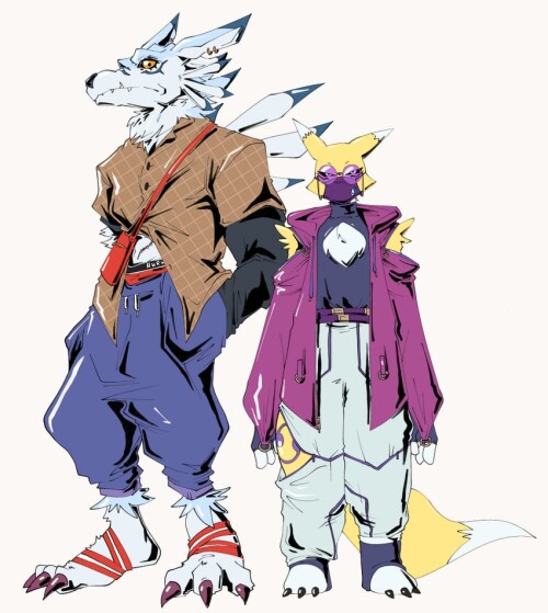  renamon and weregarurumon digimon drawn by karina farek sample 46856039a14c8fd03f05ac9cd55f705f