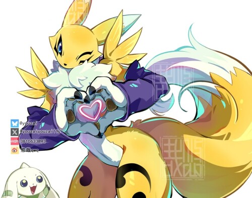  renamon and terriermon digimon drawn by youzaiyouzai112 sample f933538f0be0459c5f52fedcc91290e1
