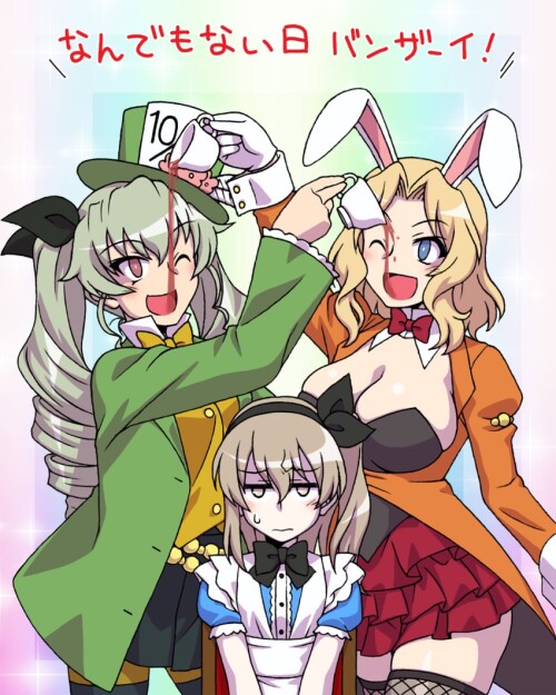  anchovy kay shimada arisu alice white rabbit and 1 more girls und panzer and 1 more drawn by oosaka