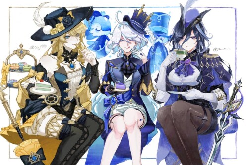  furina clorinde navia surintendante chevalmarin and gentilhomme usher genshin impact drawn by sajil