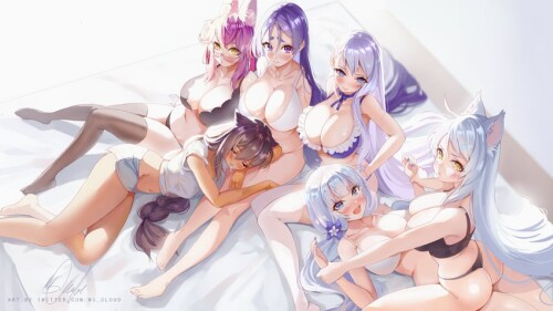  tamamo minamoto no raikou belfast illustrious hanekawa tsubasa and 3 more fate and 5 more drawn by 