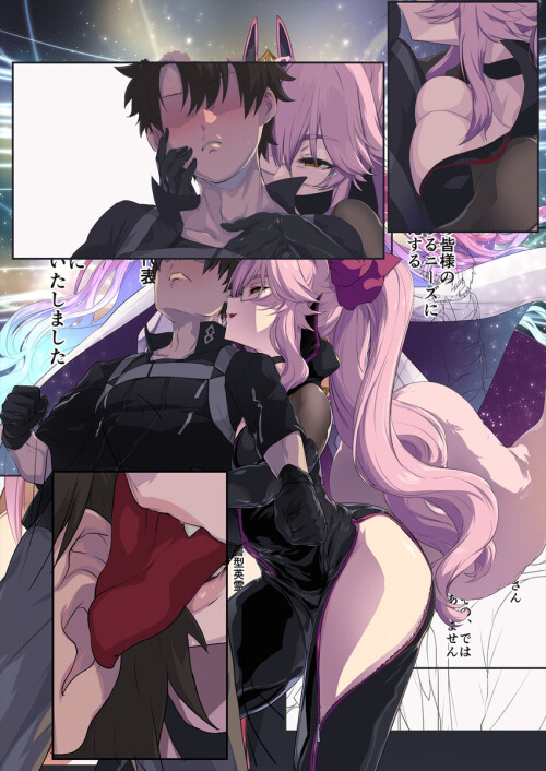 tamamo fujimaru ritsuka koyanskaya and fujimaru ritsuka fate and 1 more drawn by ao aocooler sample