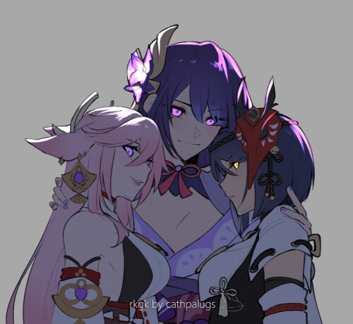  raiden shogun yae miko and kujou sara genshin impact drawn by cathpalugs sample 7c17e82001efd41c70b