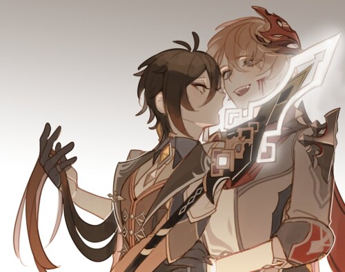  zhongli and tartaglia genshin impact drawn by bluebean27 sample 566f6f2bcfa646e2c6f8681454676628