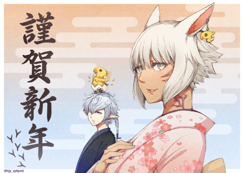 y shtola rhul chocobo and alphinaud leveilleur final fantasy and 1 more drawn by hjz artemi sample 