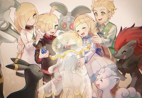  lillie lusamine gladion umbreon alolan vulpix and 4 more pokemon and 2 more drawn by huan li sample
