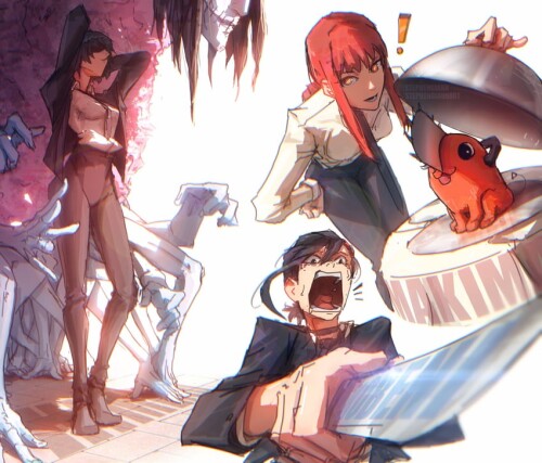 makima higashiyama kobeni pochita himeno and ghost devil chainsaw man drawn by stephengiannart samp