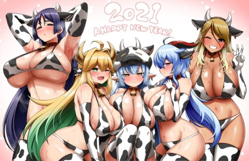  ganyu minamoto no raikou izumi mei catura and elven forest maker fate and 6 more drawn by kanno tak