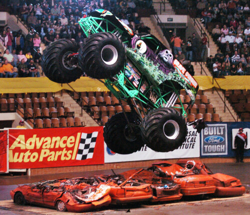 Grave Digger, driven by Gary Porter, proved to be the winner in the high flying, wheelie contest dur