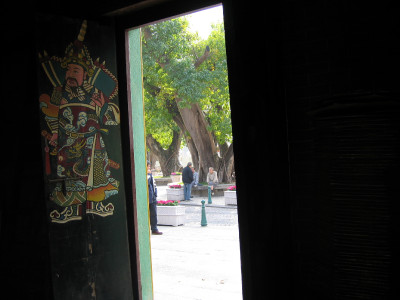 Looking out the door of an old temple.