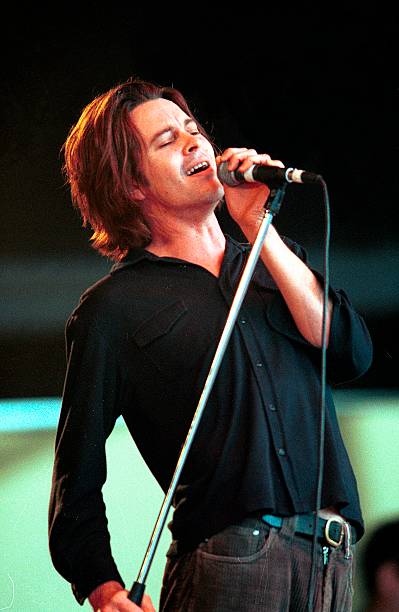 Bernard Fanning of Powderfinger performs on stage at Big Day Out in January 1999 in Melbourne, Australia. (Photo by Martin Philbey/Redferns)