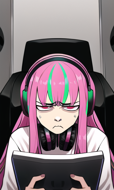 masterpiece, pink hair, long hair, hololive gamers, headphones, {{{style of junj s 820827445