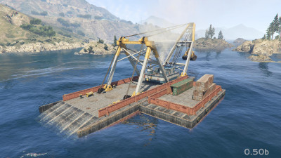 Lando Corp dredge and barge recovering sunken ship containers.