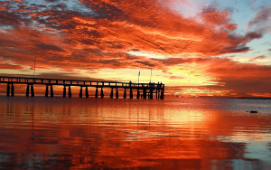 Sunset ocean+dock
