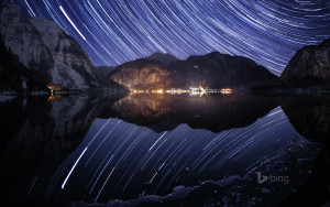 Stars arc over Lake Hallstatt, Austria