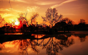 Sunset with bridge reflection