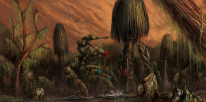 battletech Marauder in swamp by flyingdebrisupscaled