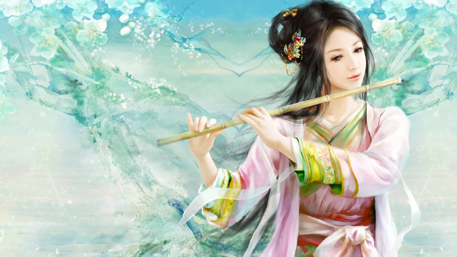 Китайская музыка для похудения. Тан Цзюньцяо флейта. Девушка с флейтой. Китайская девушка с флейтой. Девушка с флейтой картина.