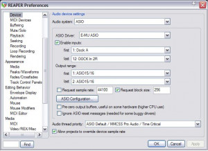 Windows XP Audio Device settings