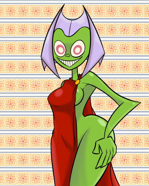 Butt Witch with her red bodysuit as the dress request